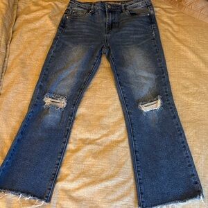 Tractr Girls High Rise Distressed Straight Leg Jean with Raw Hem. Size 12.